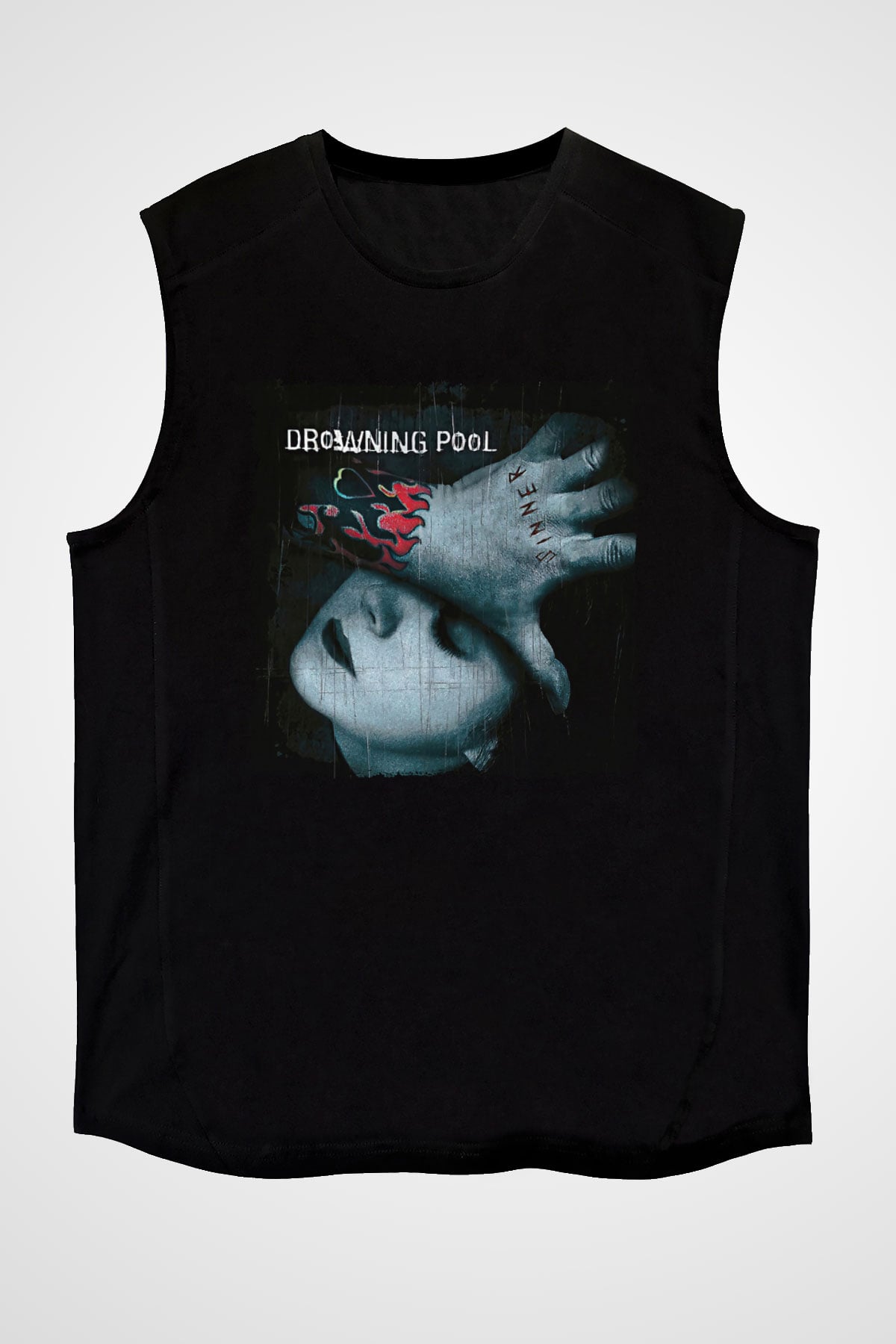 Drowning Pool Baskılı Unisex Siyah Kolsuz Tişört - Tshirt