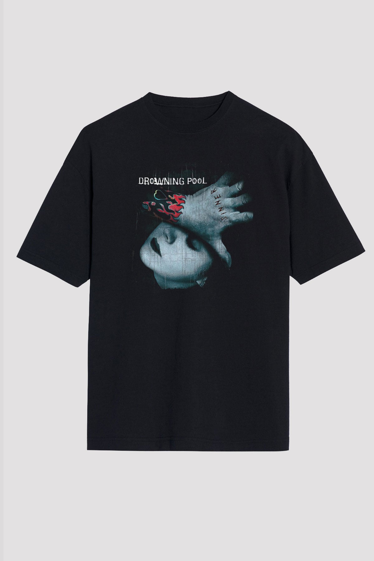 Drowning Pool Baskılı Unisex Siyah Oversize Tişört - Tshirt
