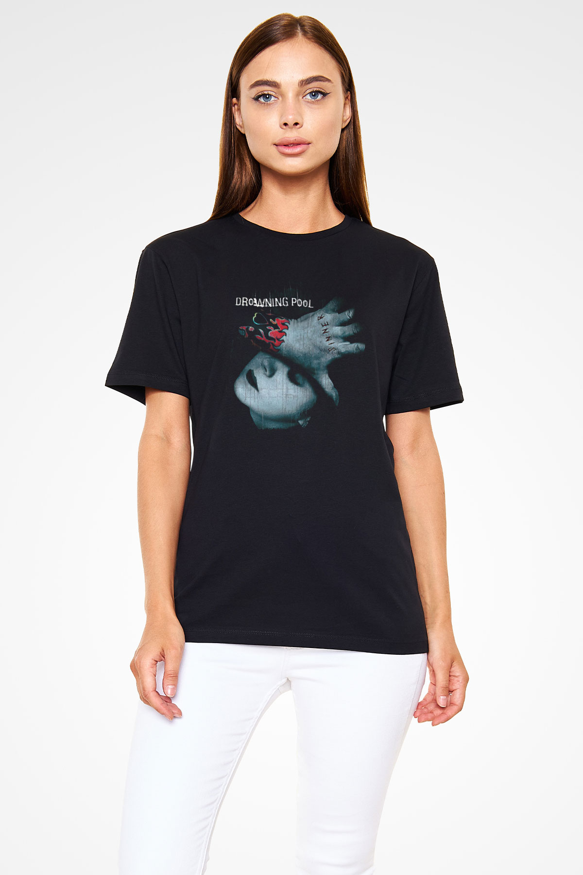 Drowning Pool Baskılı Unisex Siyah Tişört - Tshirt