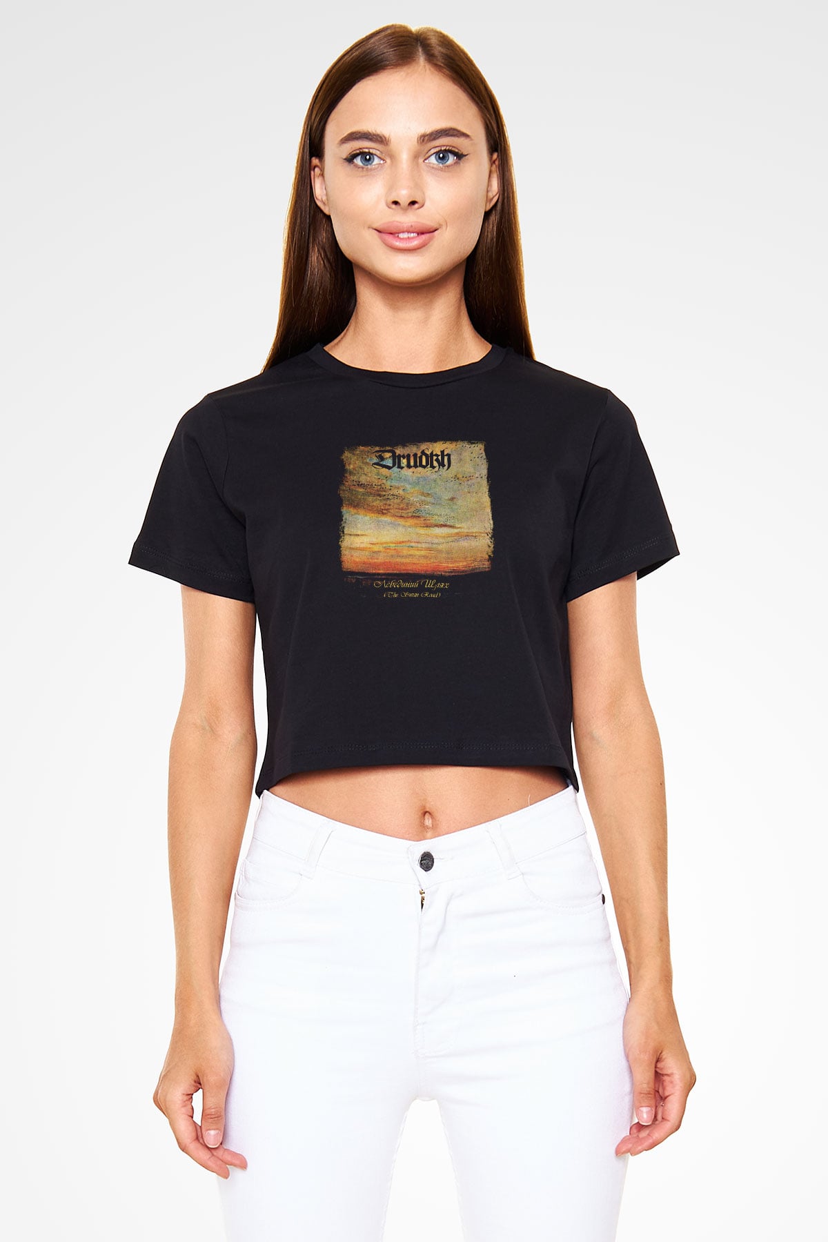Drudkh Baskılı Unisex Siyah Crop Top Tişört