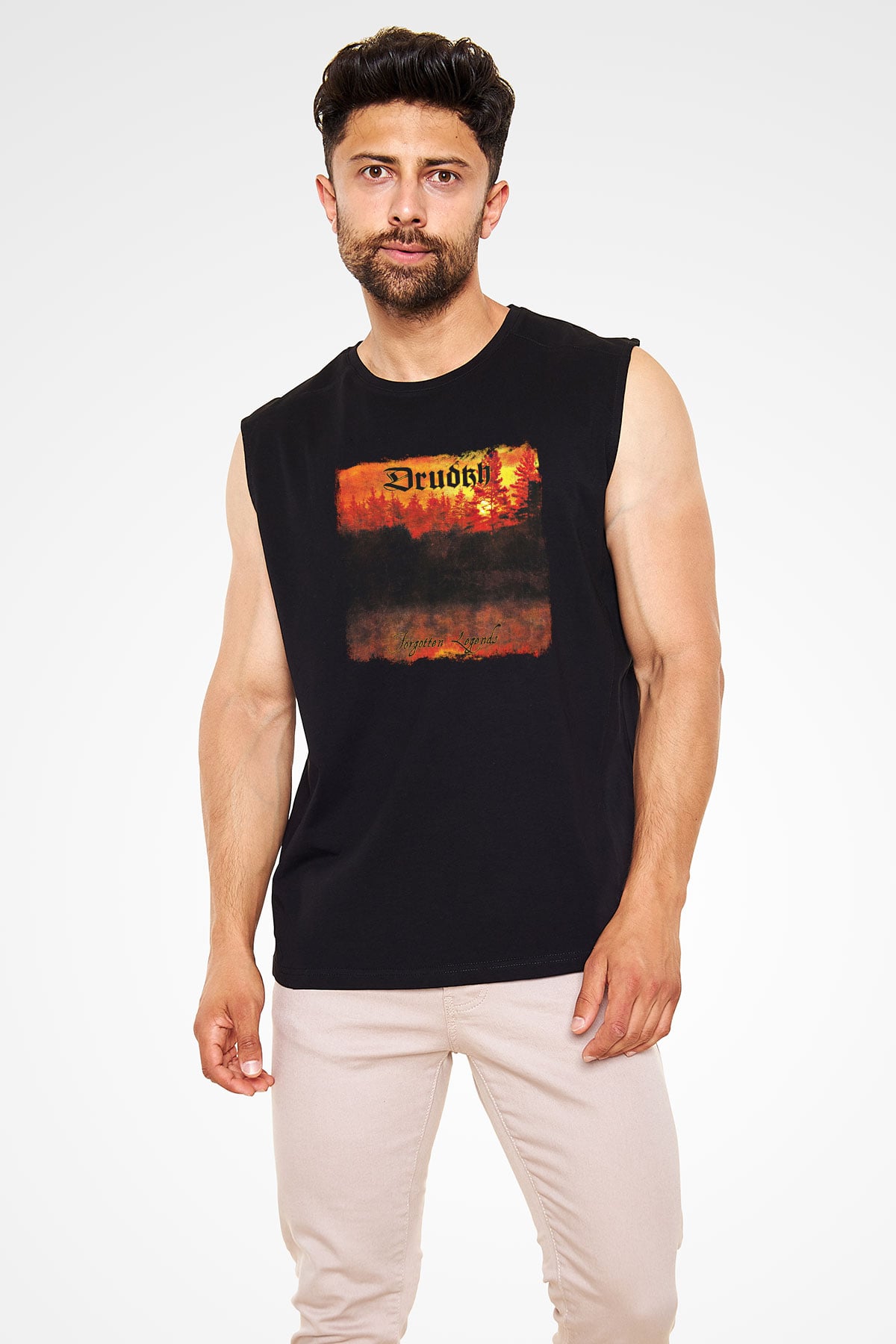 Drudkh Baskılı Unisex Siyah Kolsuz Tişört