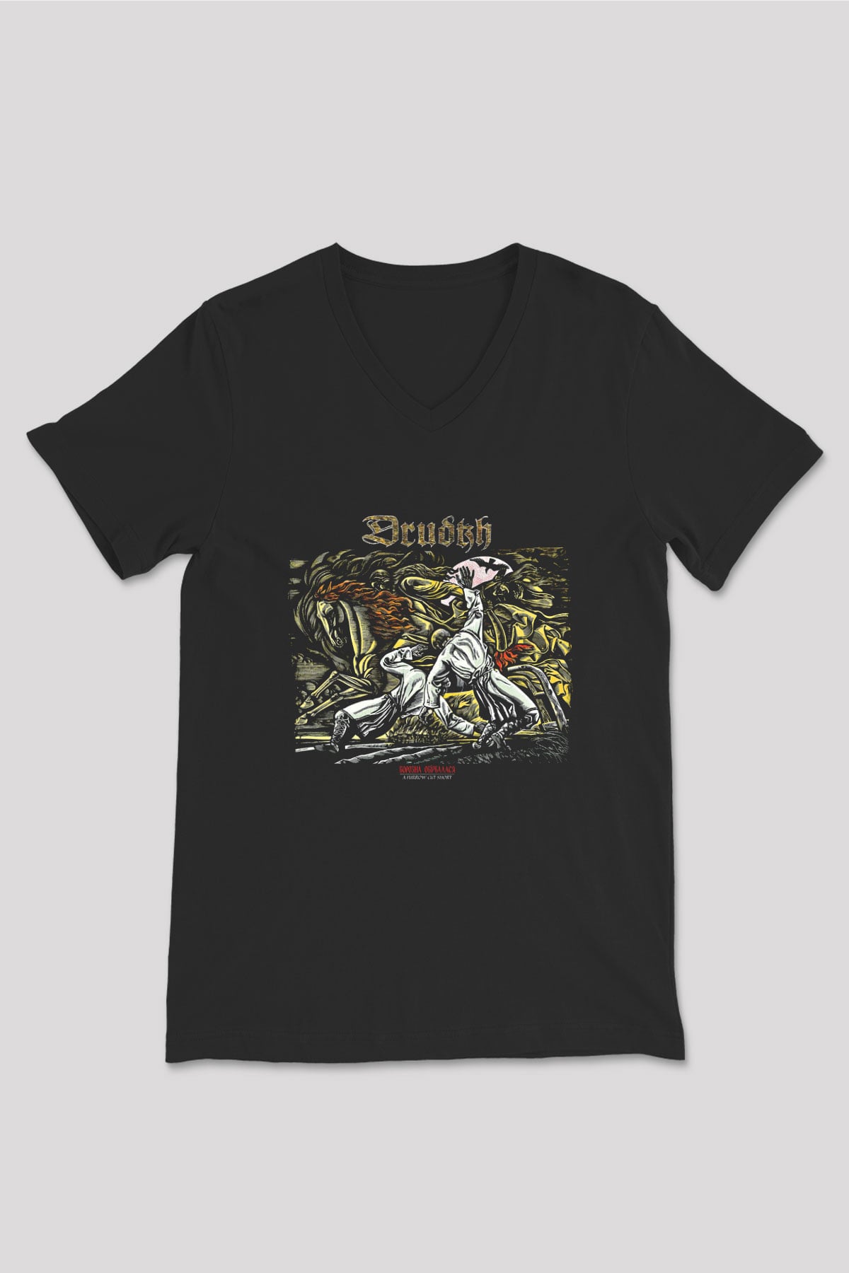 Drudkh Baskılı Unisex Siyah V Yaka Tişört