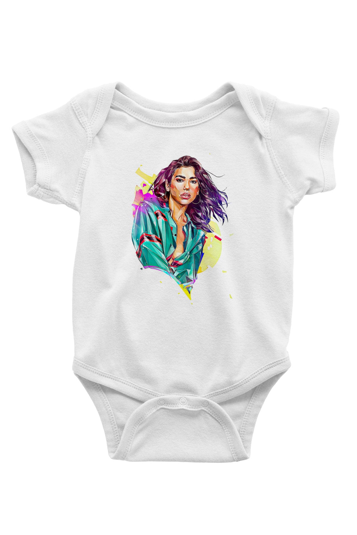 Dua Lipa Baskılı Beyaz Unisex Bebek Body - Zıbın