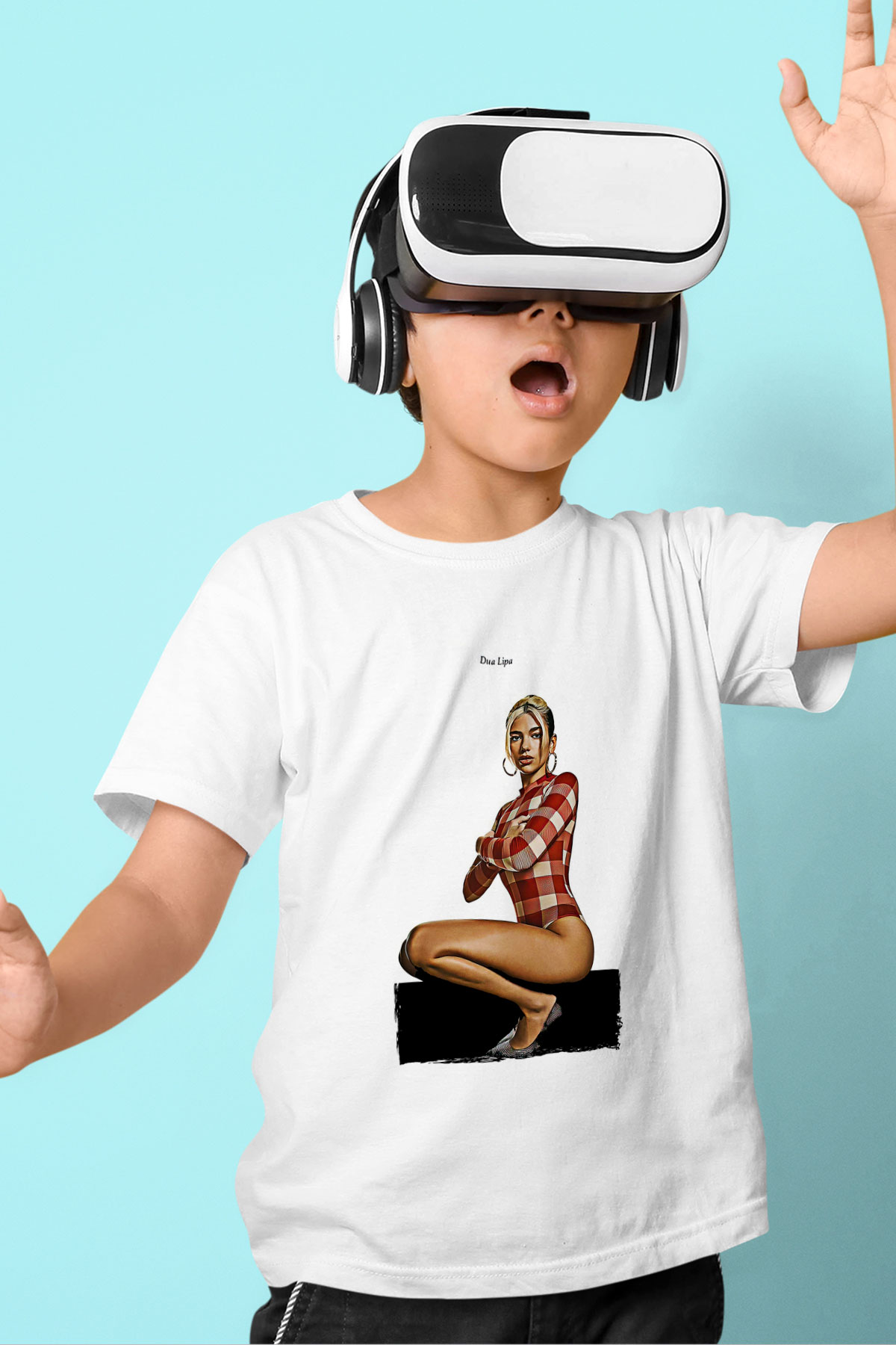 Dua Lipa Baskılı Beyaz Unisex Beyaz Çocuk Tişört - Tshirt