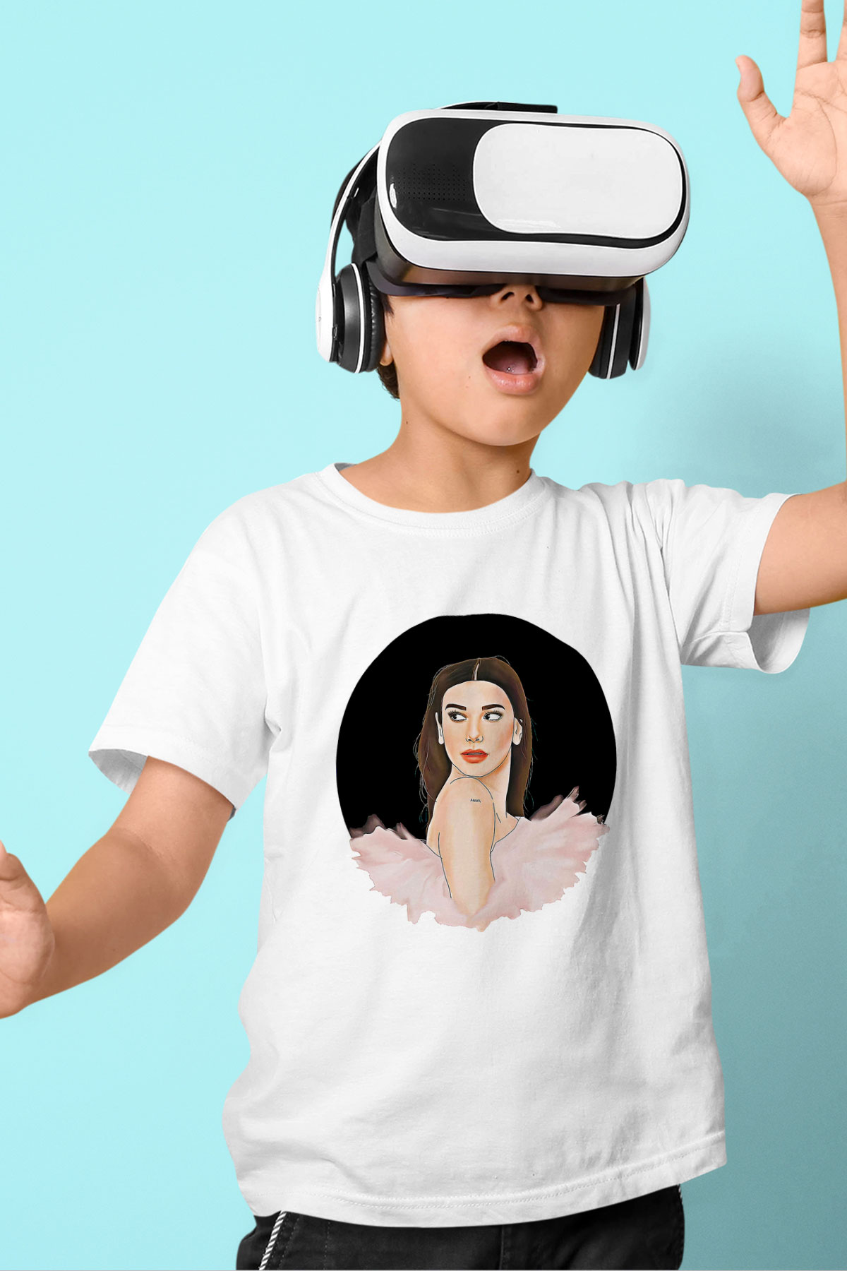 Dua Lipa Baskılı Beyaz Unisex Beyaz Çocuk Tişört - Tshirt