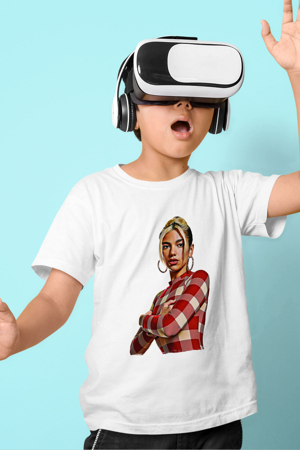 Dua Lipa Baskılı Beyaz Unisex Beyaz Çocuk Tişört - Tshirt