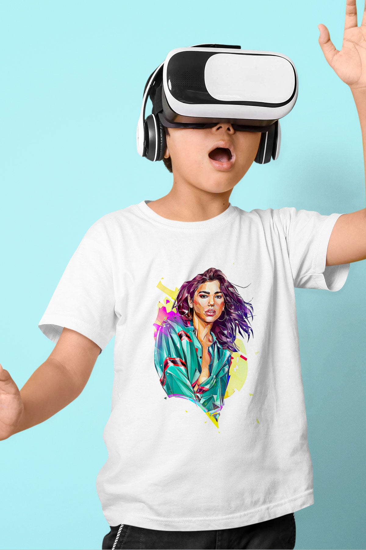 Dua Lipa Baskılı Beyaz Unisex Beyaz Çocuk Tişört - Tshirt