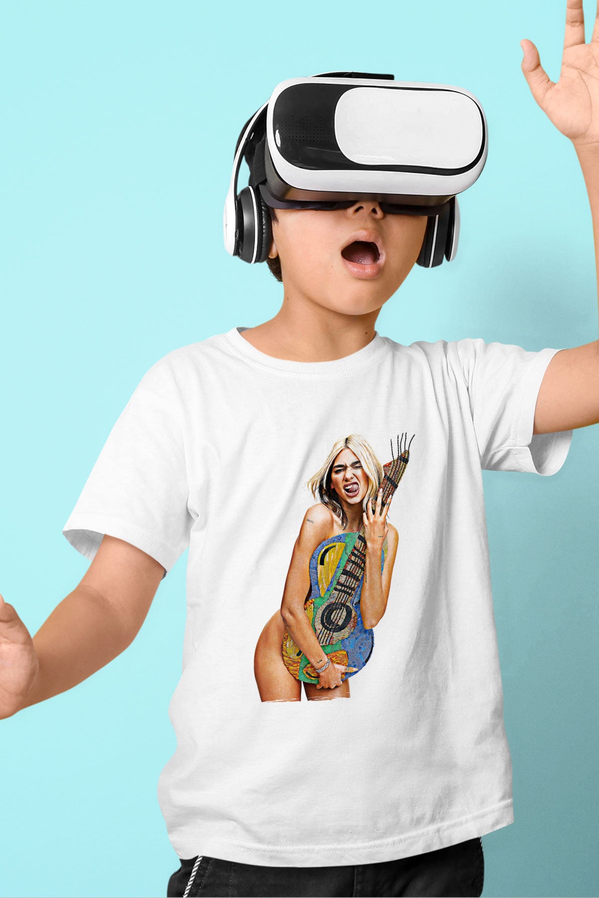 Dua Lipa Baskılı Beyaz Unisex Beyaz Çocuk Tişört - Tshirt