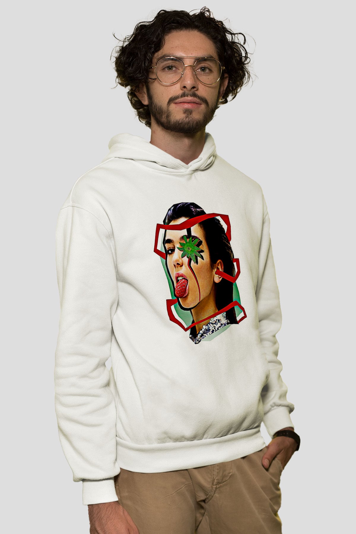Dua Lipa Baskılı Beyaz Unisex Kapüşonlu Sweatshirt