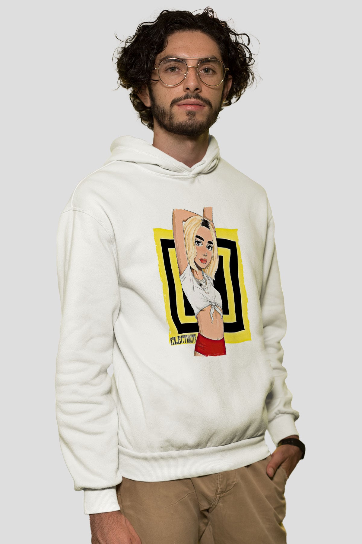 Dua Lipa Baskılı Beyaz Unisex Kapüşonlu Sweatshirt