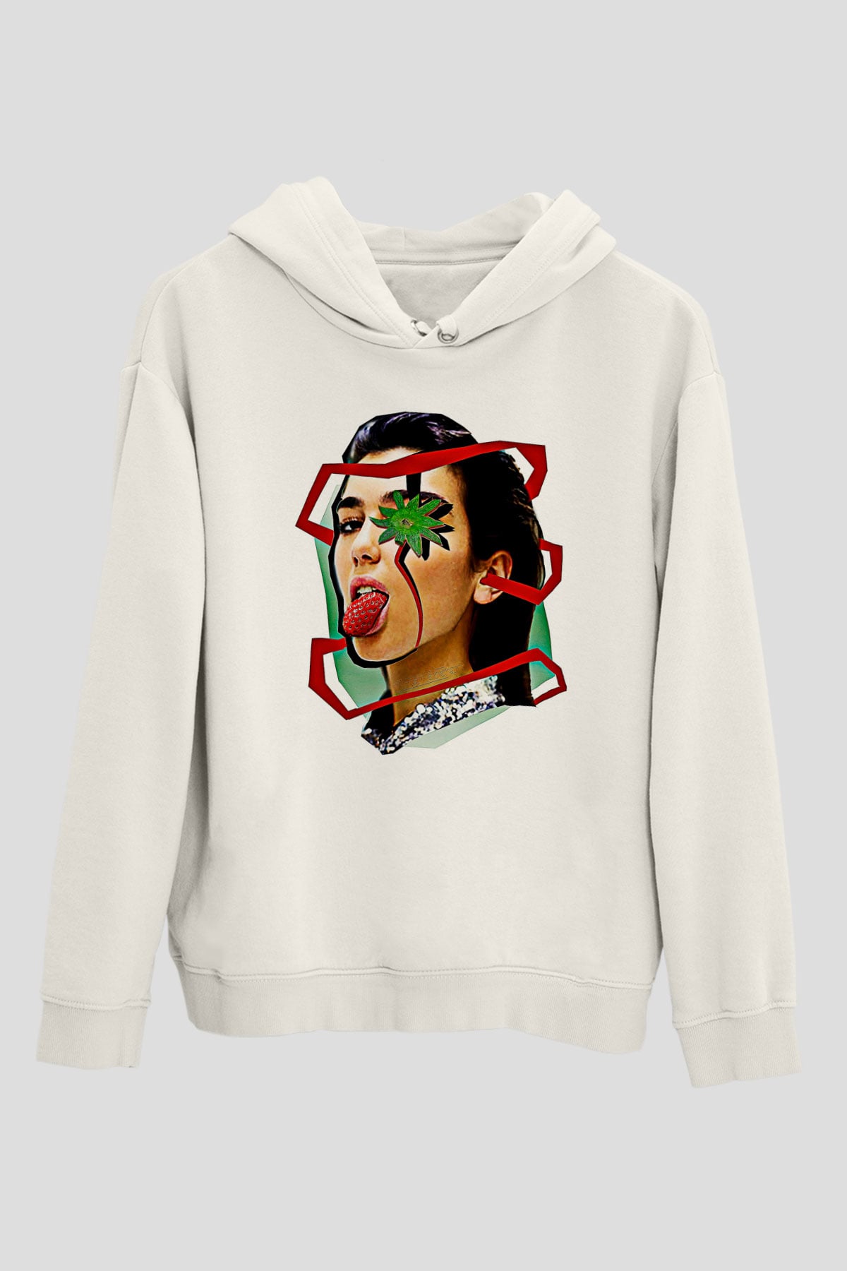 Dua Lipa Baskılı Beyaz Unisex Kapüşonlu Sweatshirt