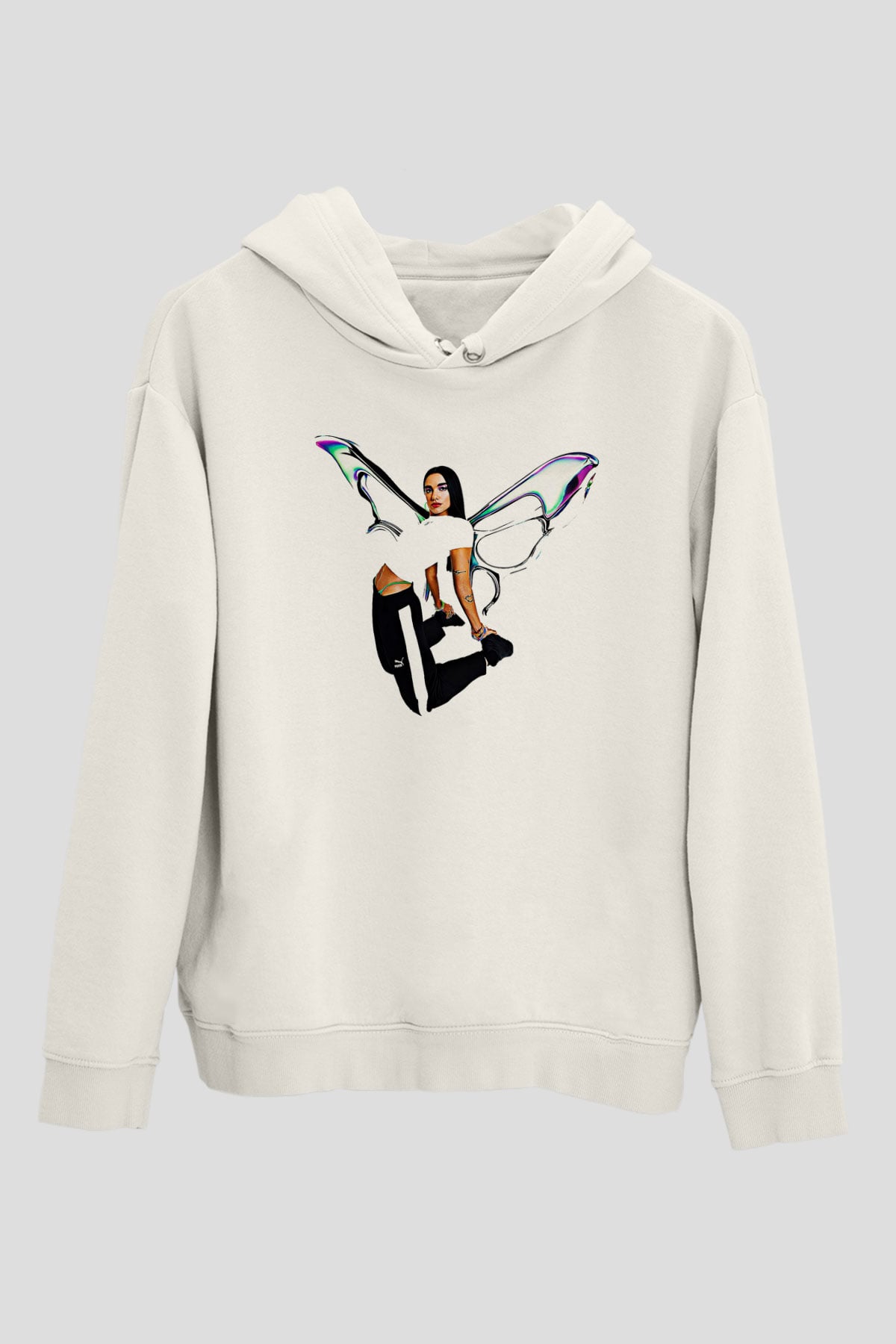 Dua Lipa Baskılı Beyaz Unisex Kapüşonlu Sweatshirt