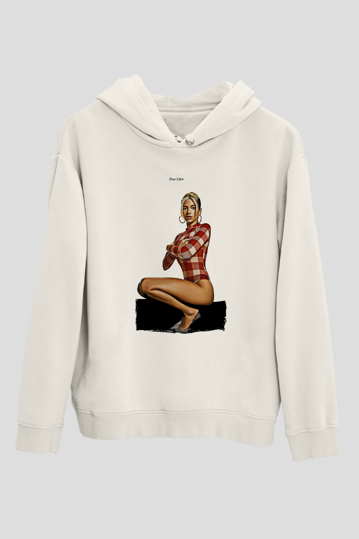 Dua Lipa Baskılı Beyaz Unisex Kapüşonlu Sweatshirt