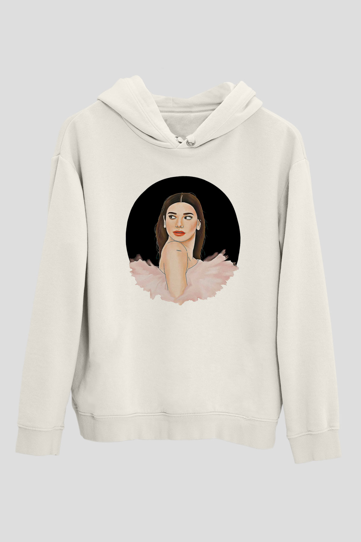 Dua Lipa Baskılı Beyaz Unisex Kapüşonlu Sweatshirt