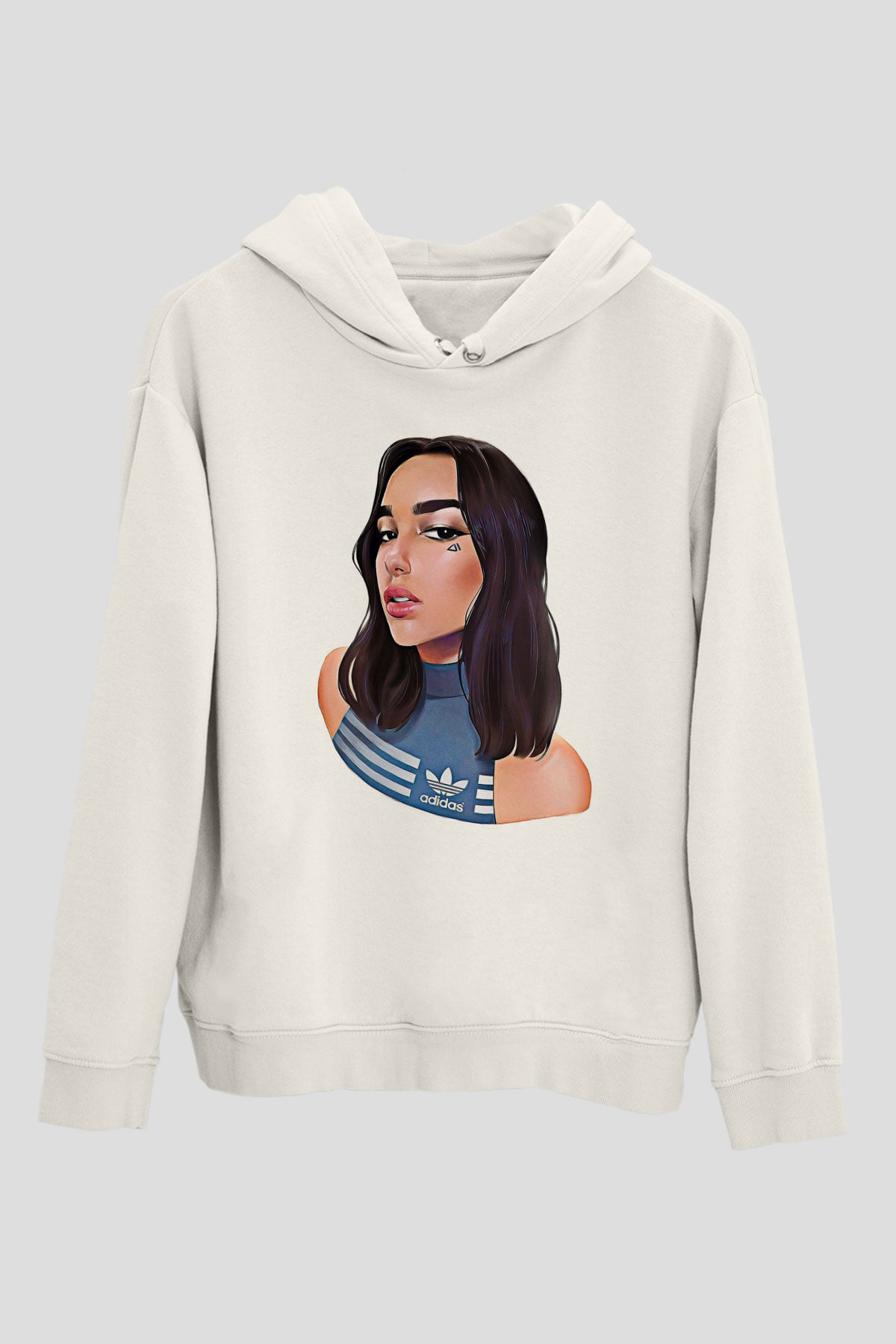 Dua Lipa Baskılı Beyaz Unisex Kapüşonlu Sweatshirt