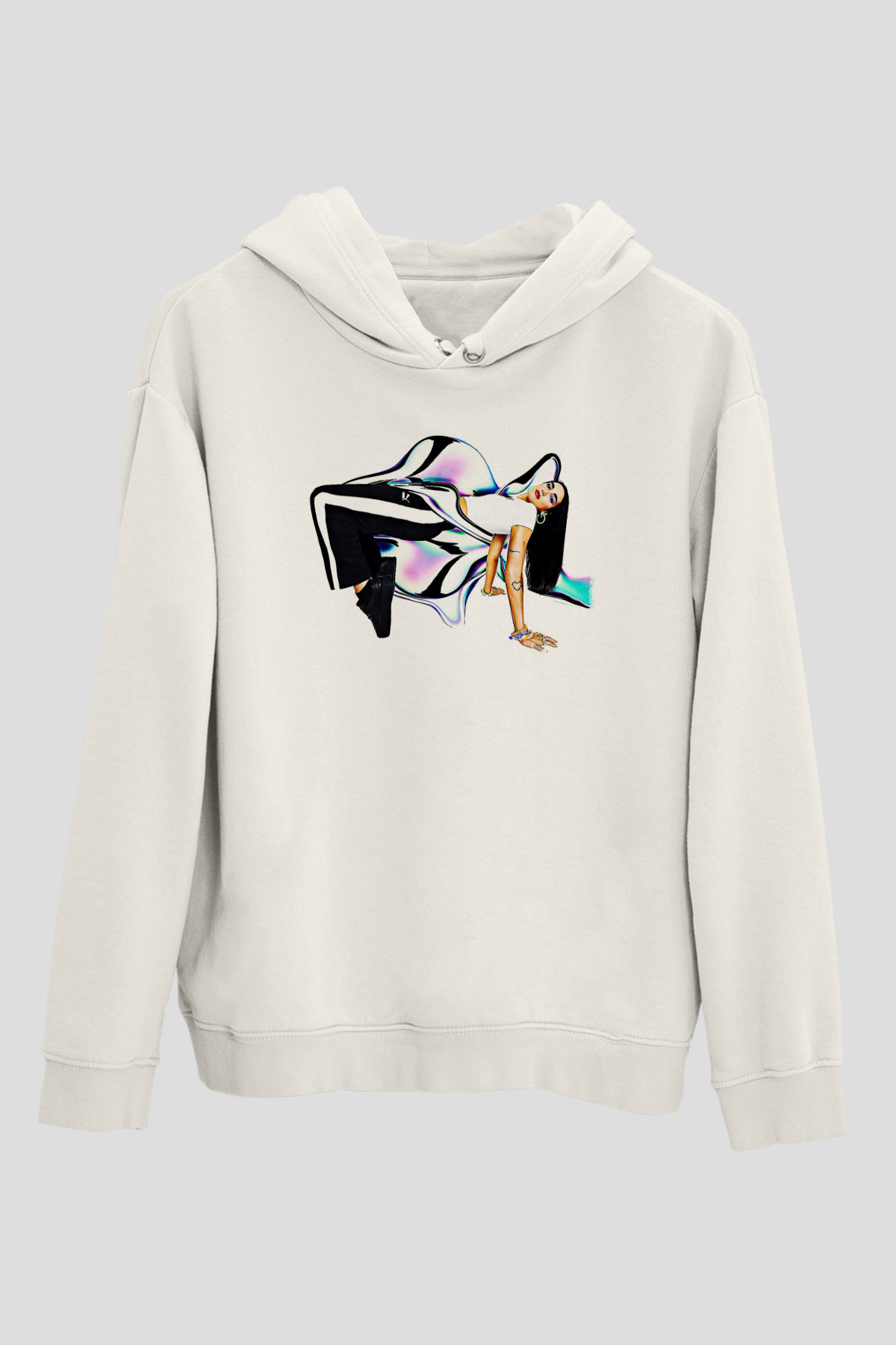 Dua Lipa Baskılı Beyaz Unisex Kapüşonlu Sweatshirt
