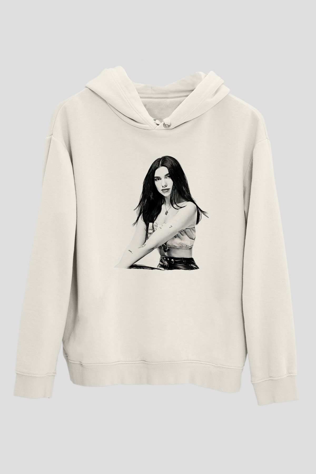 Dua Lipa Baskılı Beyaz Unisex Kapüşonlu Sweatshirt