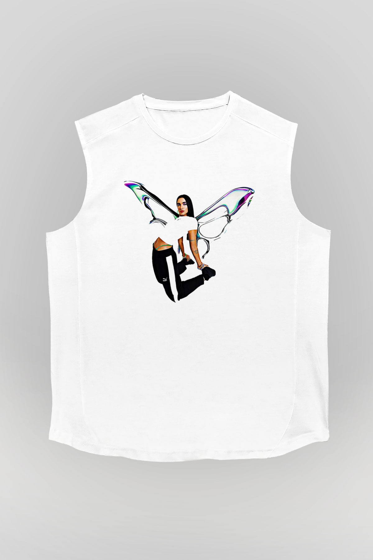 Dua Lipa Baskılı Beyaz Unisex Kolsuz Tişört - Tshirt