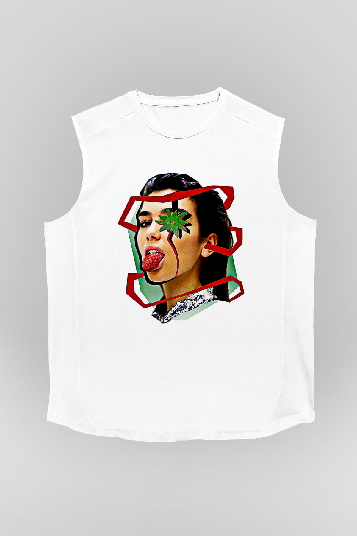 Dua Lipa Baskılı Beyaz Unisex Kolsuz Tişört - Tshirt