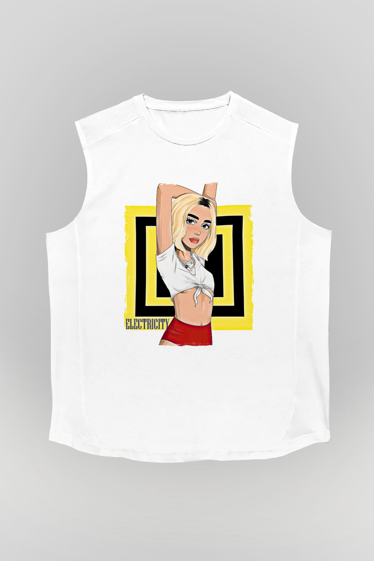 Dua Lipa Baskılı Beyaz Unisex Kolsuz Tişört - Tshirt