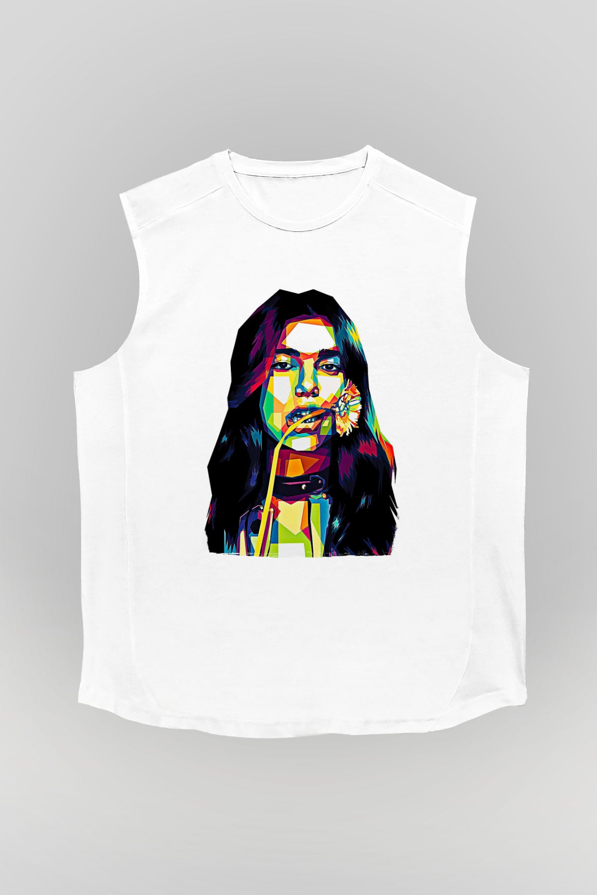 Dua Lipa Baskılı Beyaz Unisex Kolsuz Tişört - Tshirt
