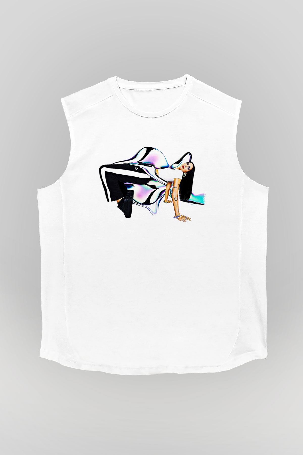 Dua Lipa Baskılı Beyaz Unisex Kolsuz Tişört - Tshirt