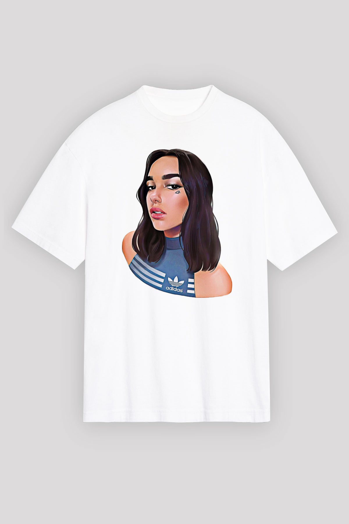 Dua Lipa Baskılı Beyaz Unisex Oversize Tişört - Tshirt