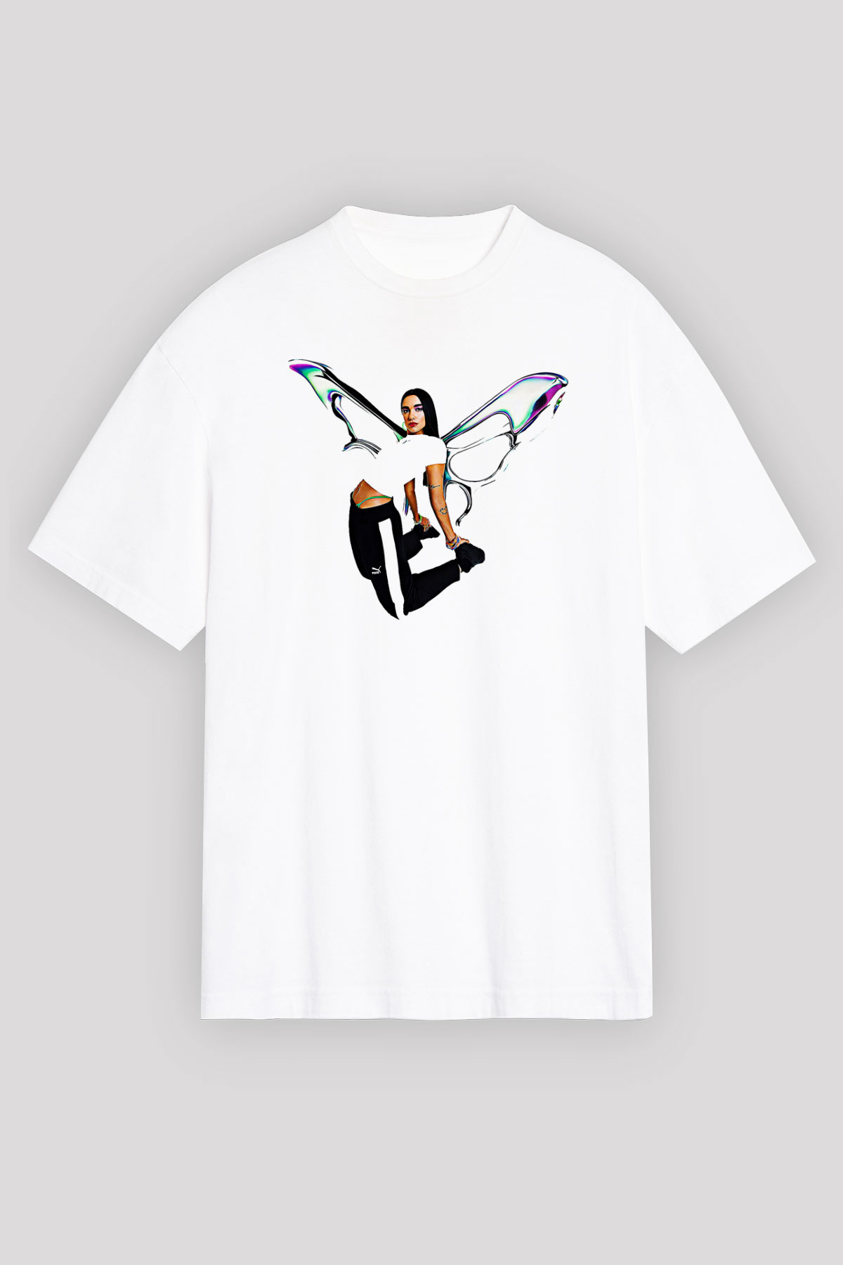 Dua Lipa Baskılı Beyaz Unisex Oversize Tişört - Tshirt