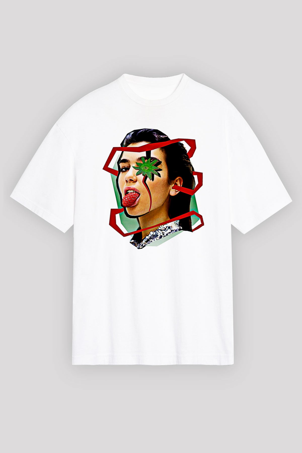 Dua Lipa Baskılı Beyaz Unisex Oversize Tişört - Tshirt