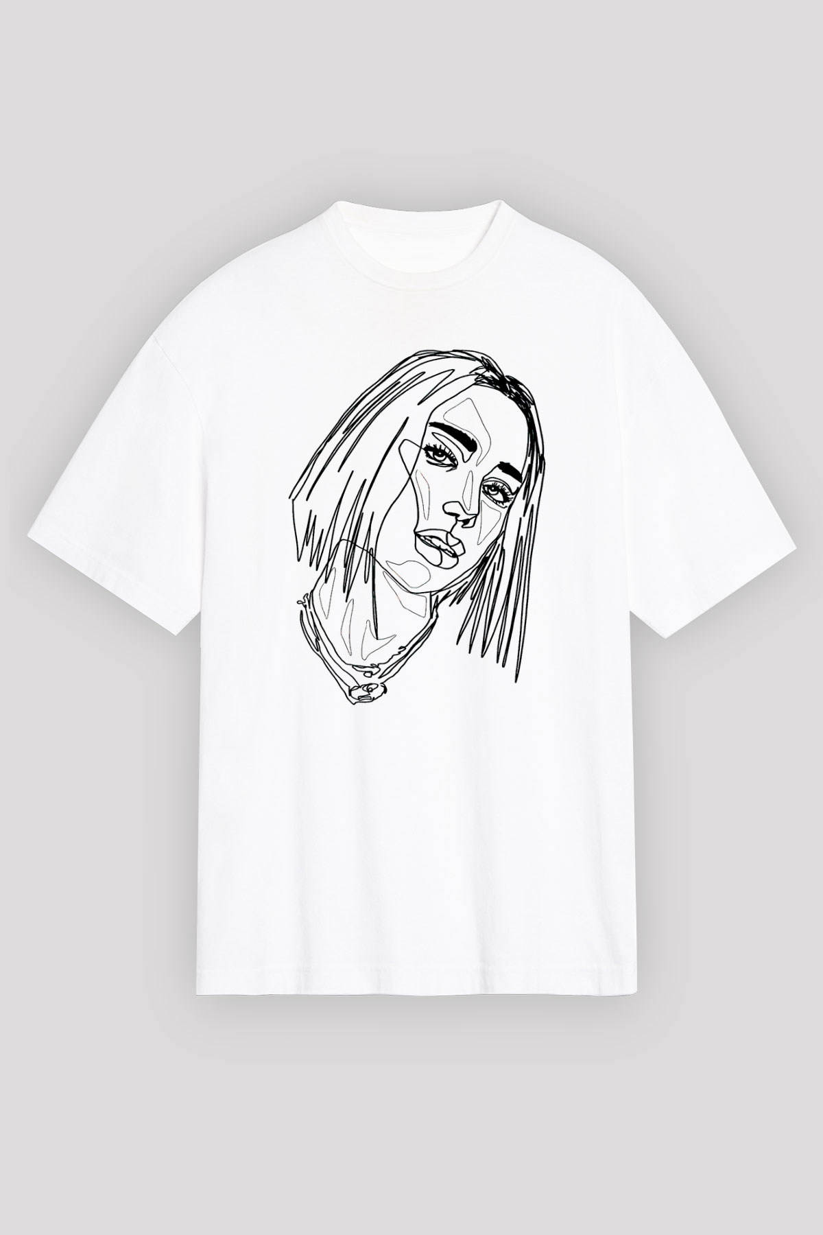 Dua Lipa Baskılı Beyaz Unisex Oversize Tişört - Tshirt