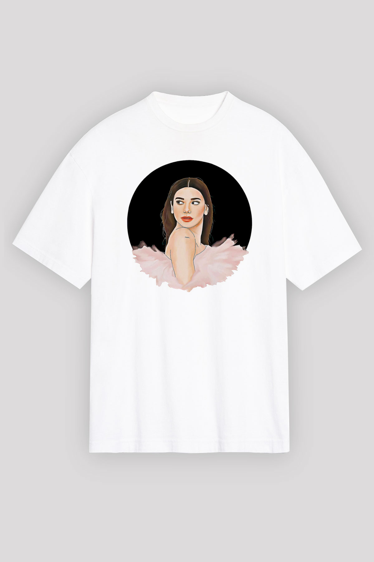 Dua Lipa Baskılı Beyaz Unisex Oversize Tişört - Tshirt