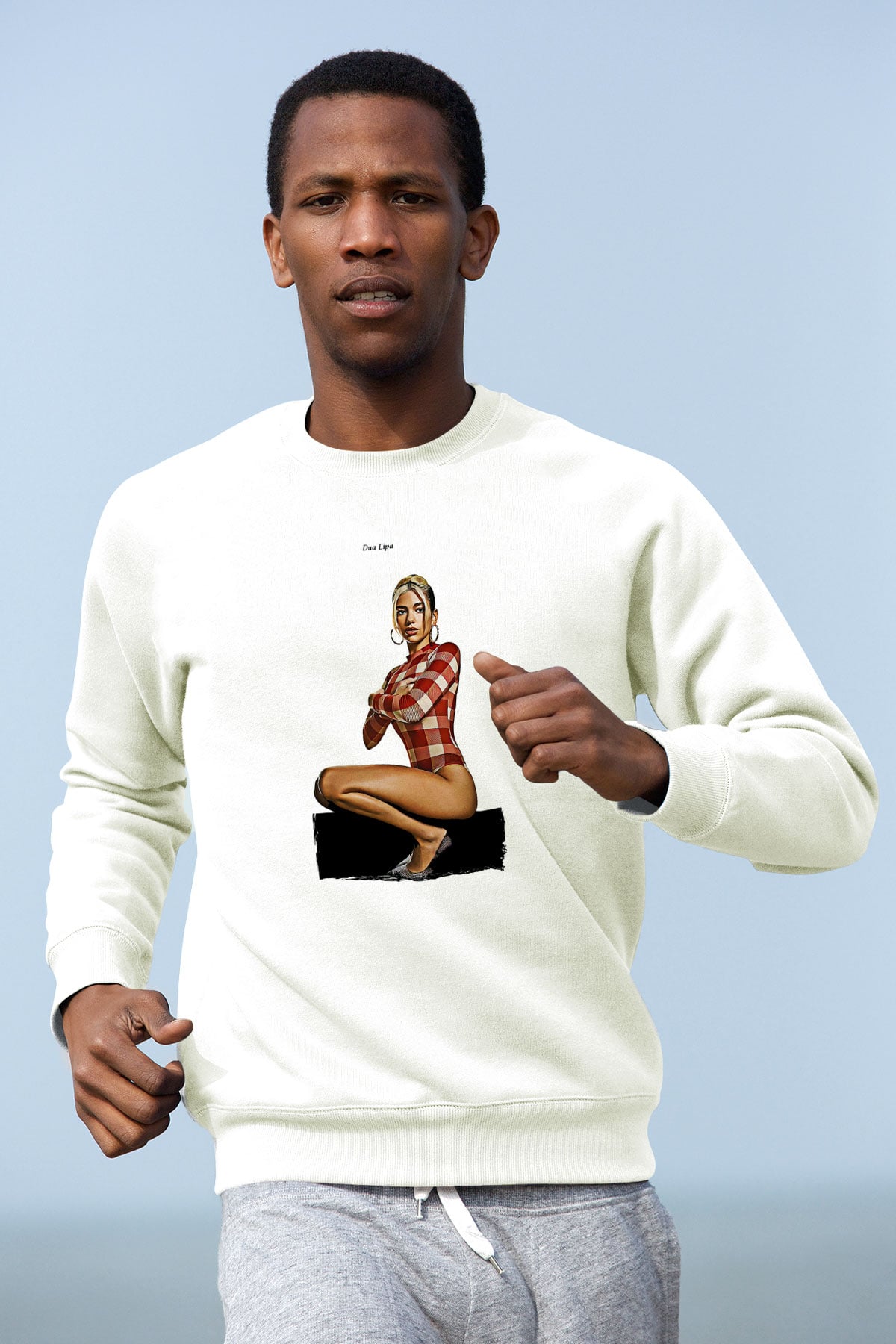 Dua Lipa Baskılı Beyaz Unisex Sweatshirt