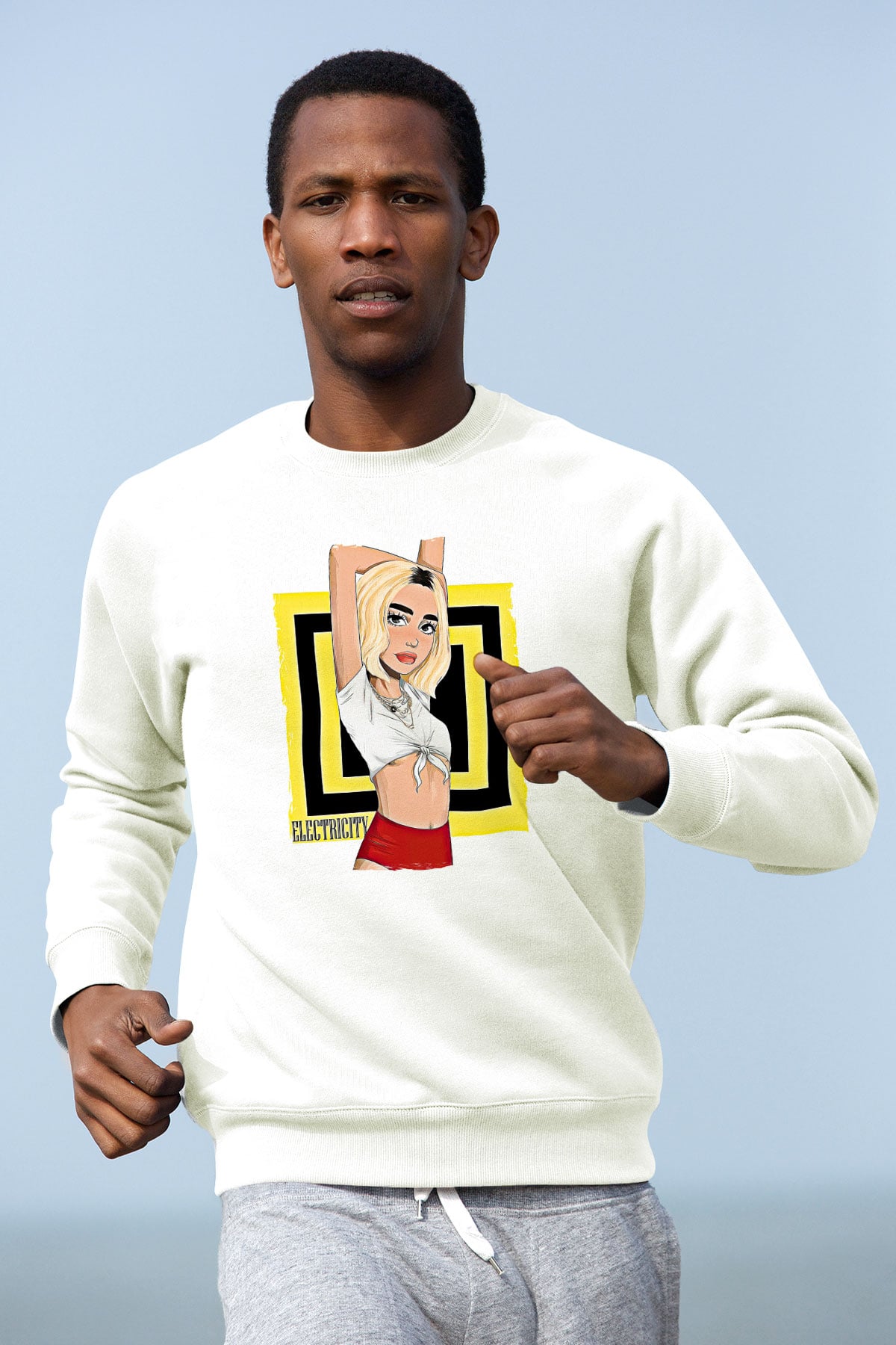 Dua Lipa Baskılı Beyaz Unisex Sweatshirt