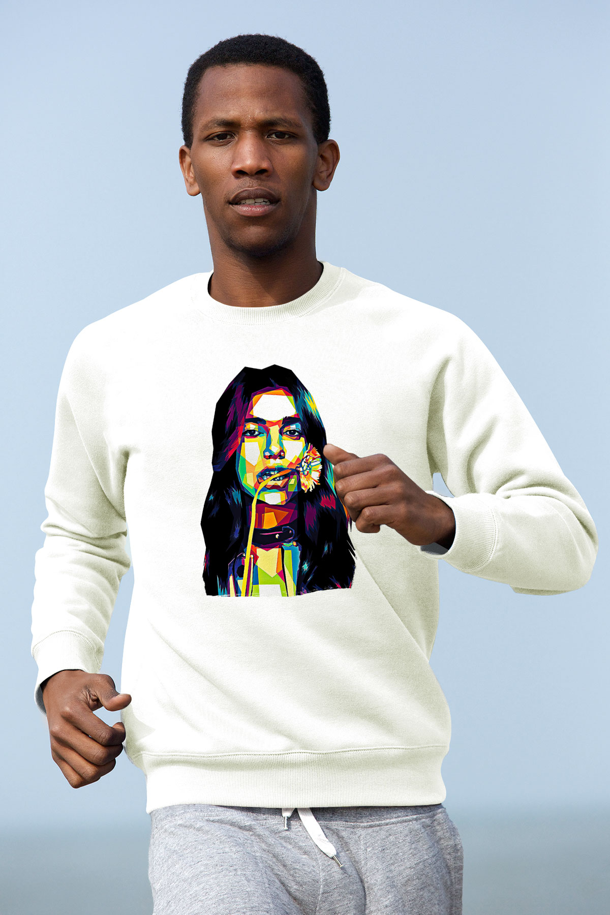 Dua Lipa Baskılı Beyaz Unisex Sweatshirt