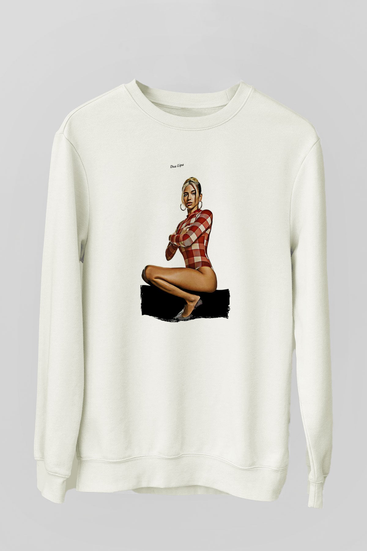 Dua Lipa Baskılı Beyaz Unisex Sweatshirt