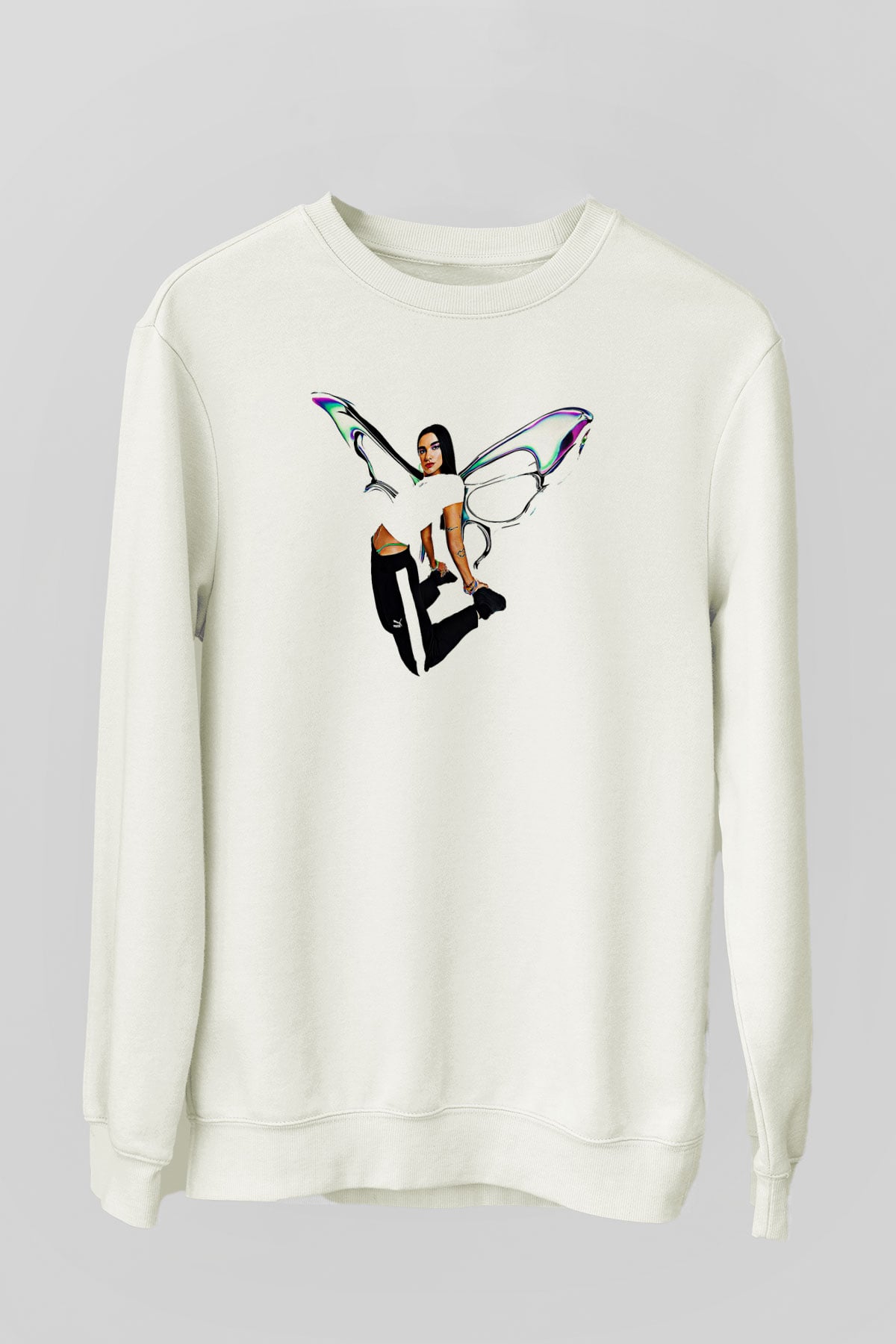 Dua Lipa Baskılı Beyaz Unisex Sweatshirt