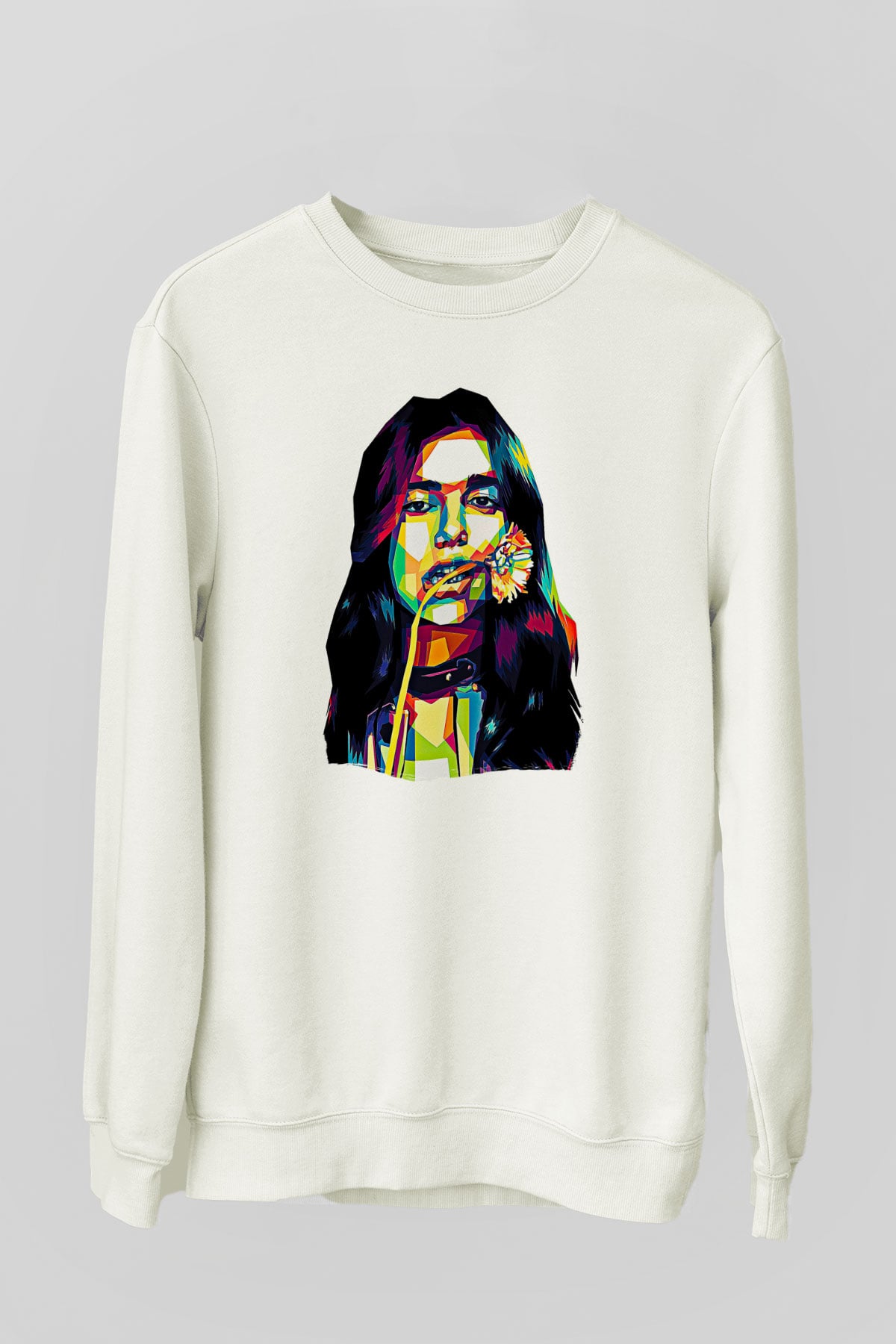 Dua Lipa Baskılı Beyaz Unisex Sweatshirt