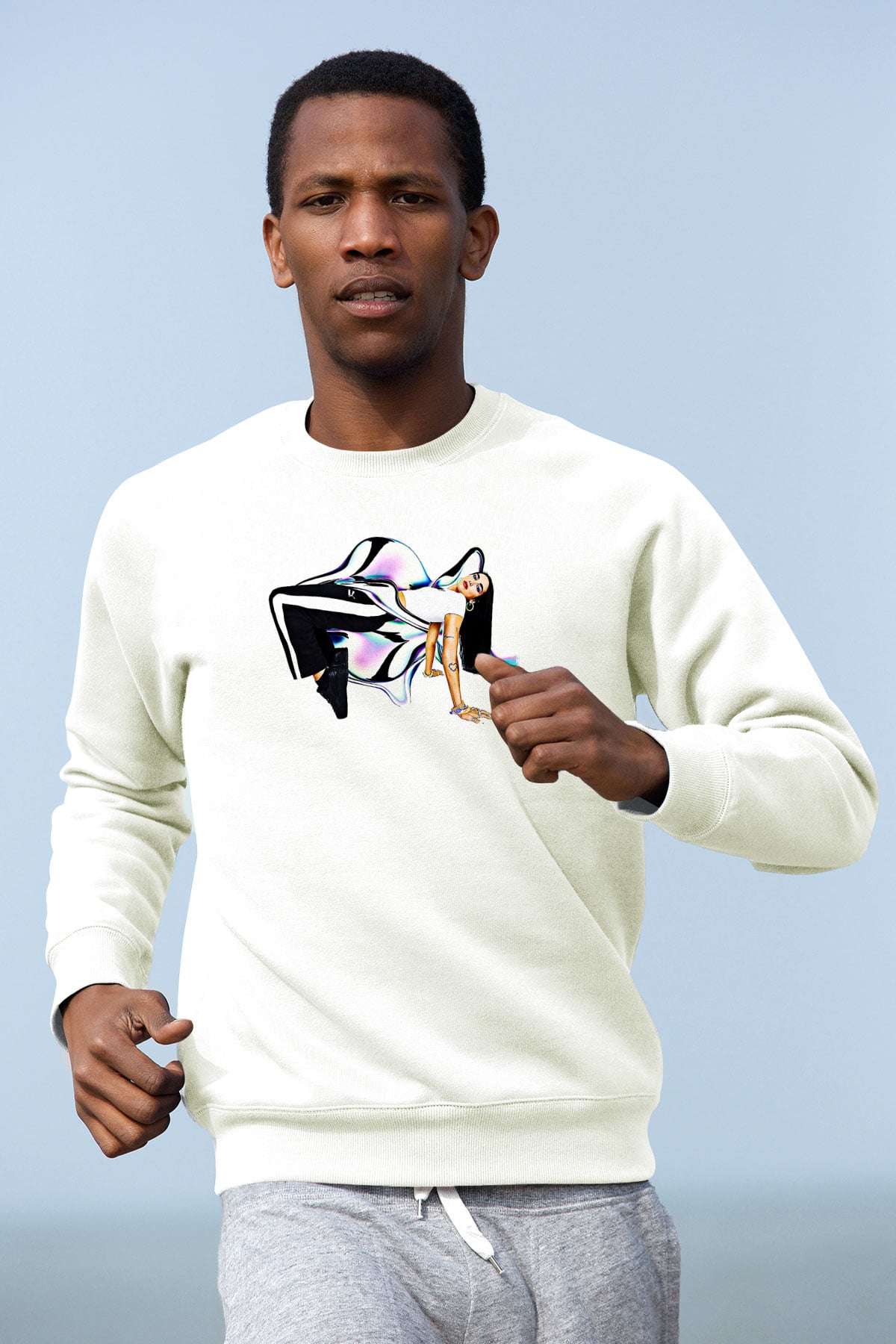 Dua Lipa Baskılı Beyaz Unisex Sweatshirt