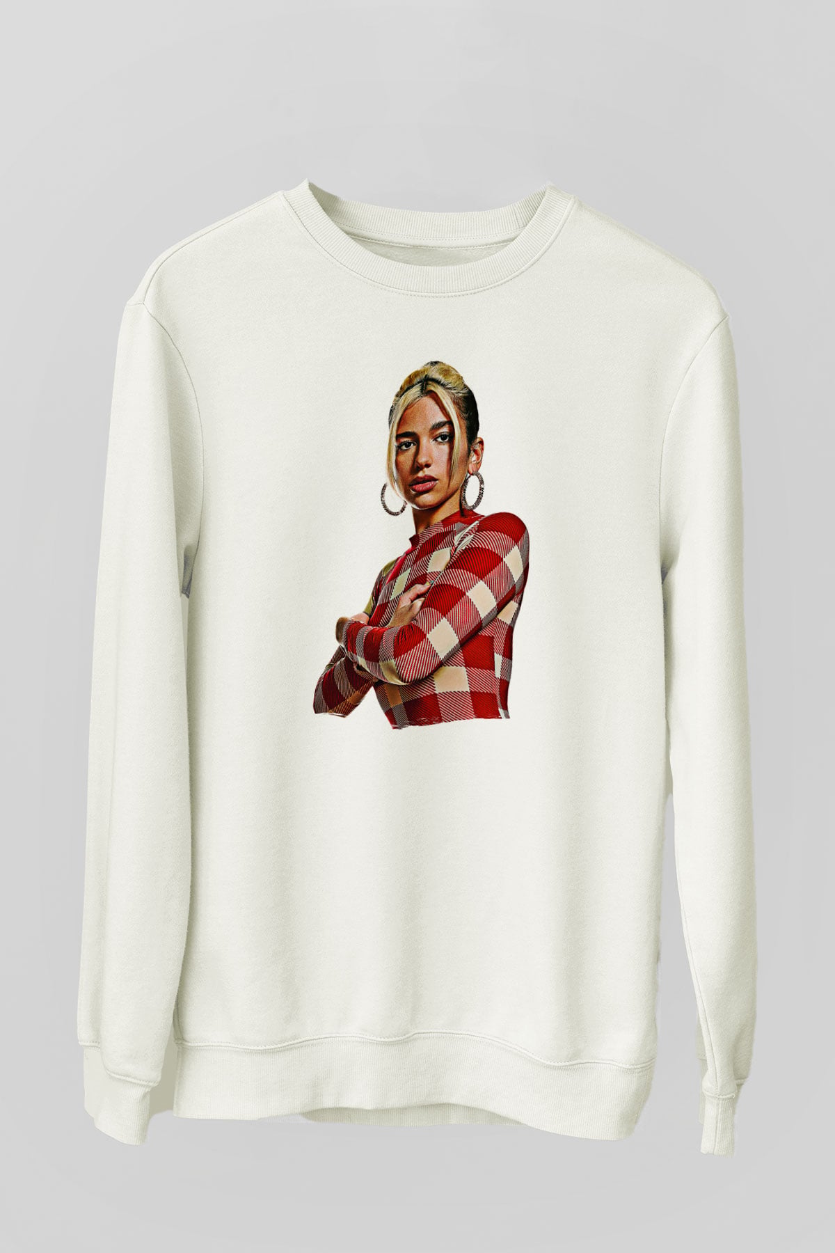 Dua Lipa Baskılı Beyaz Unisex Sweatshirt