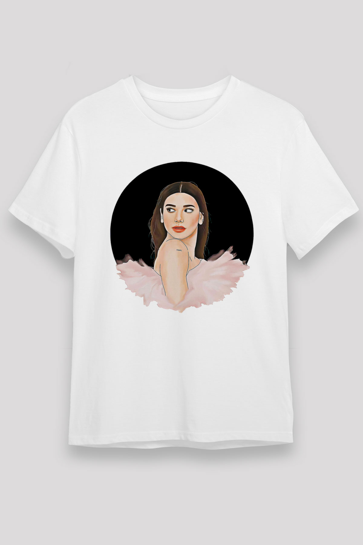 Dua Lipa Baskılı Unisex Beyaz Tişört - Tshirt
