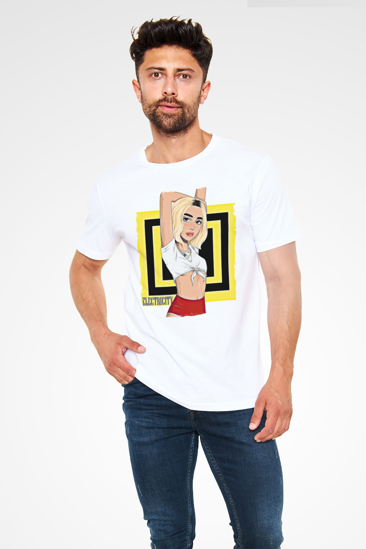 Dua Lipa Baskılı Unisex Beyaz Tişört - Tshirt
