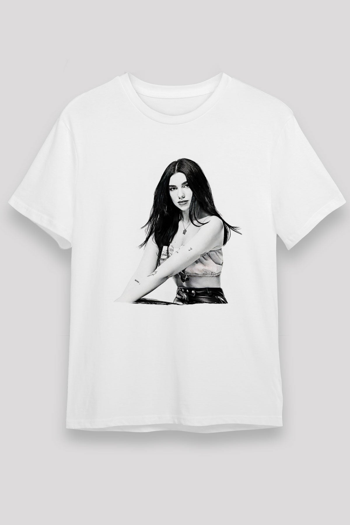 Dua Lipa Baskılı Unisex Beyaz Tişört - Tshirt