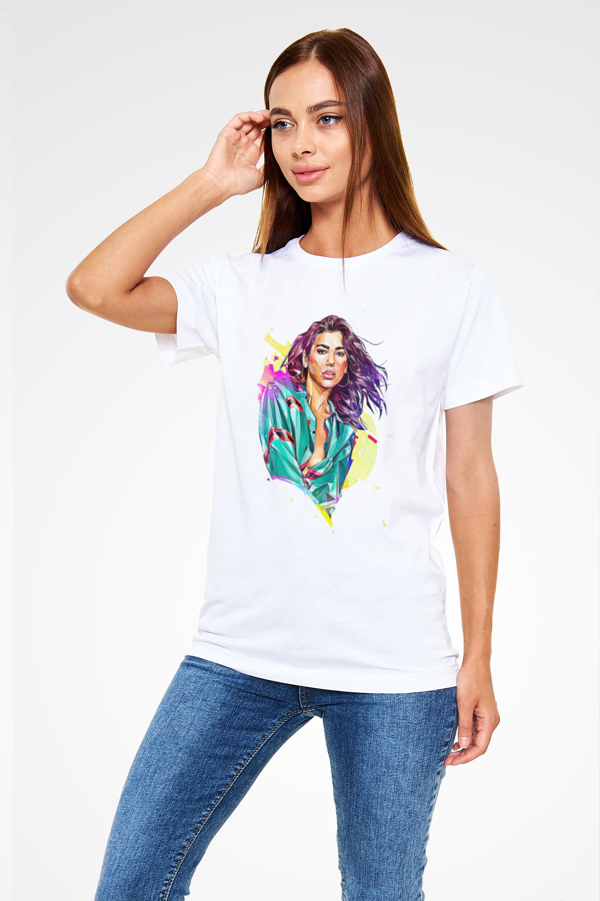 Dua Lipa Baskılı Unisex Beyaz Tişört - Tshirt