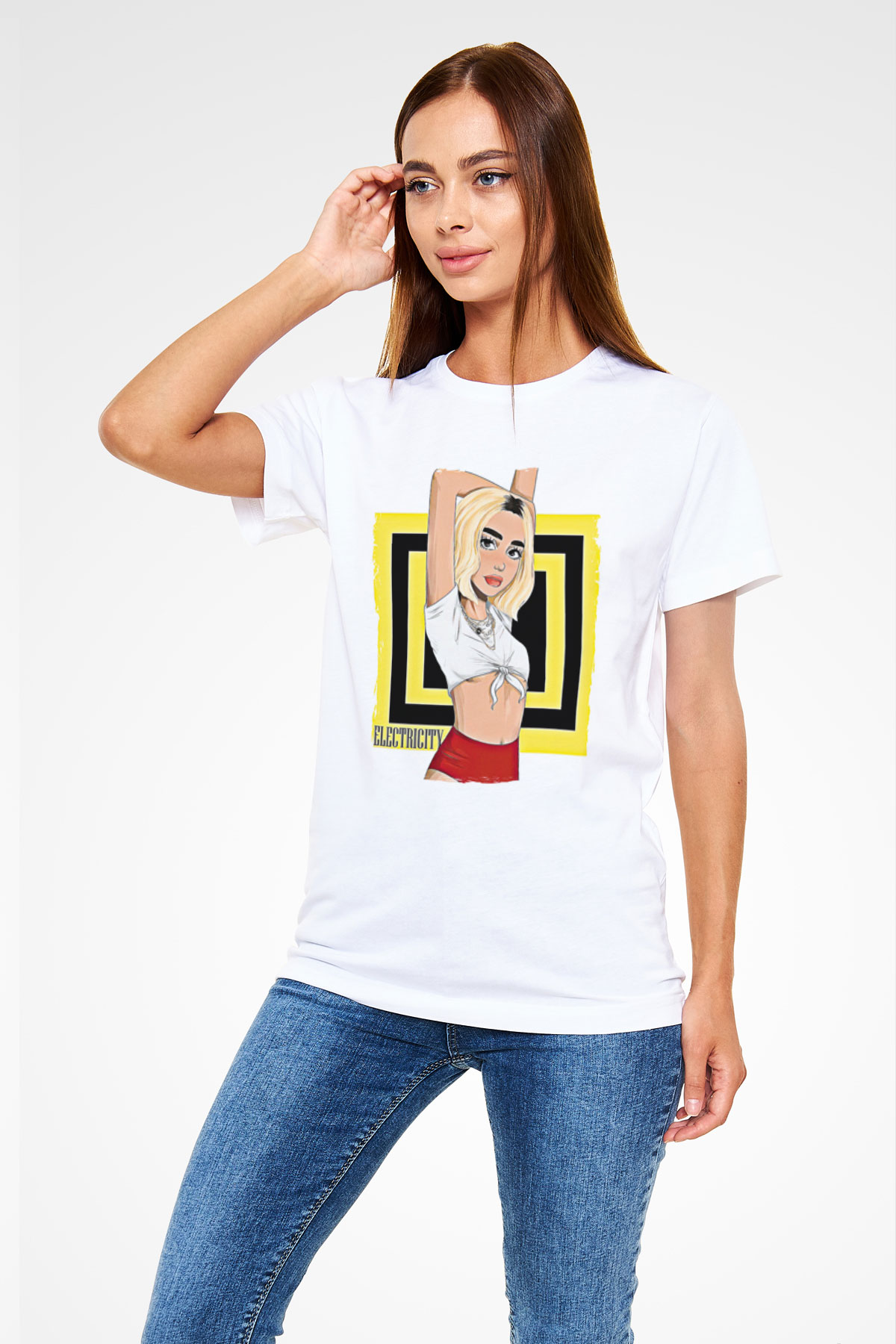 Dua Lipa Baskılı Unisex Beyaz Tişört - Tshirt