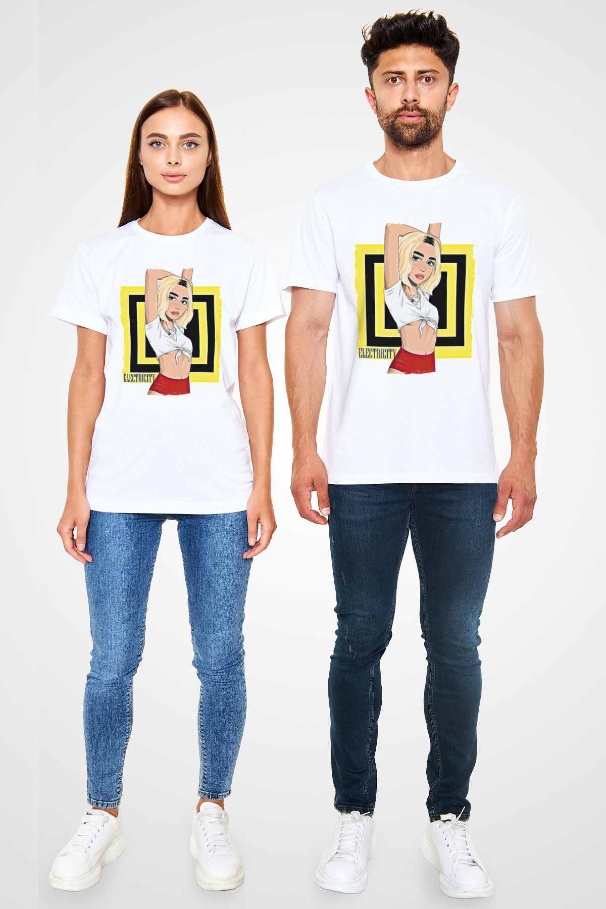 Dua Lipa Baskılı Unisex Beyaz Tişört - Tshirt
