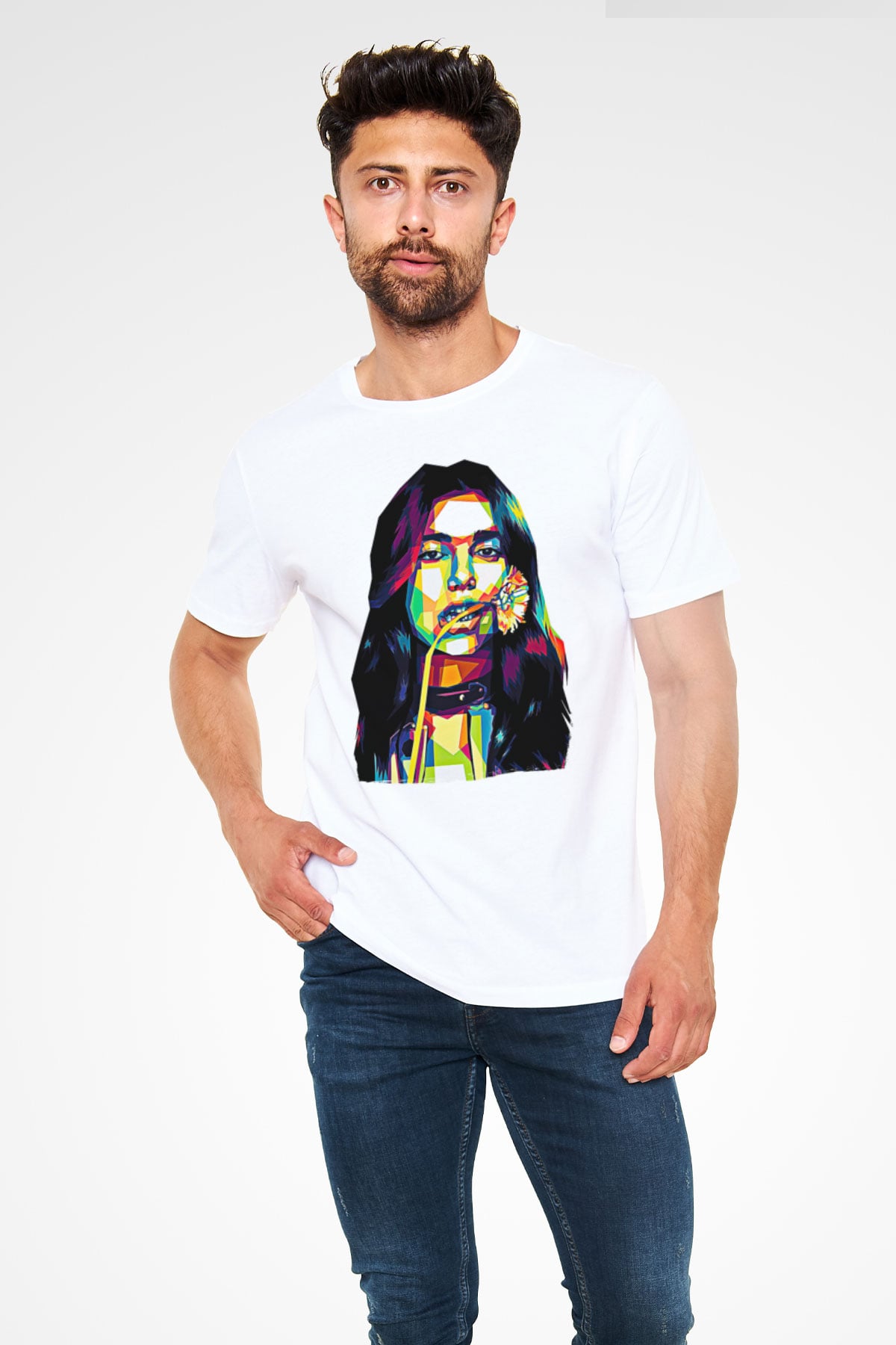 Dua Lipa Baskılı Unisex Beyaz Tişört - Tshirt