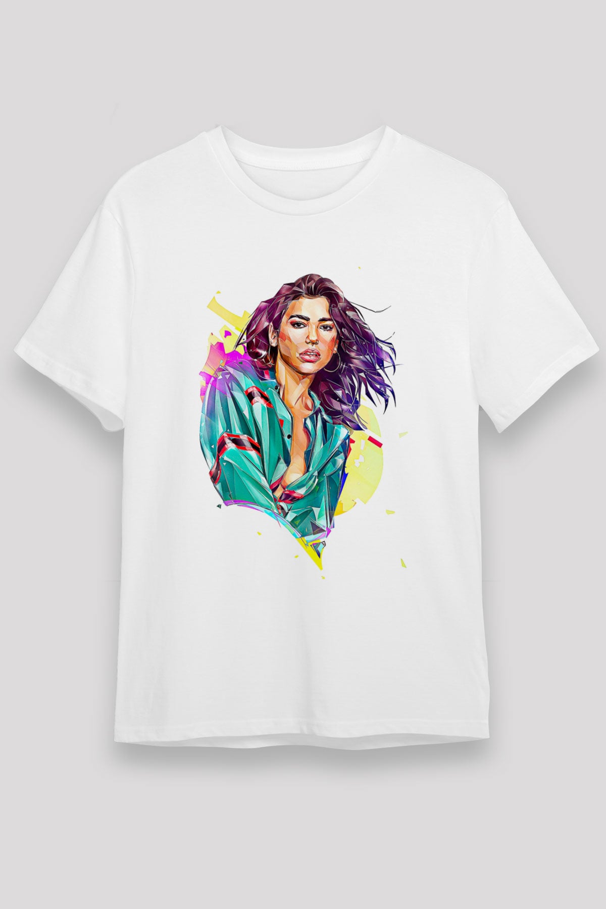 Dua Lipa Baskılı Unisex Beyaz Tişört - Tshirt