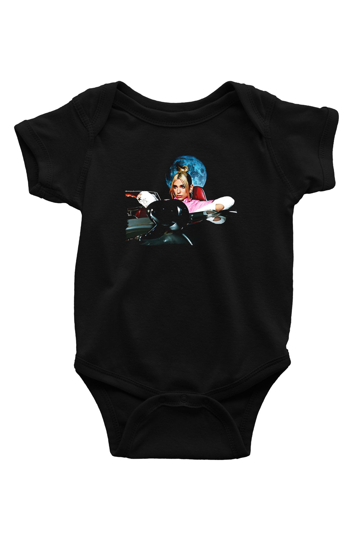 Dua Lipa Baskılı Unisex Siyah Bebek Body - Zıbın