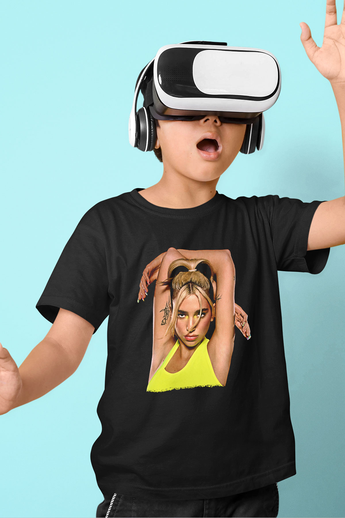 Dua Lipa Baskılı Unisex Siyah Çocuk Tişört - Tshirt