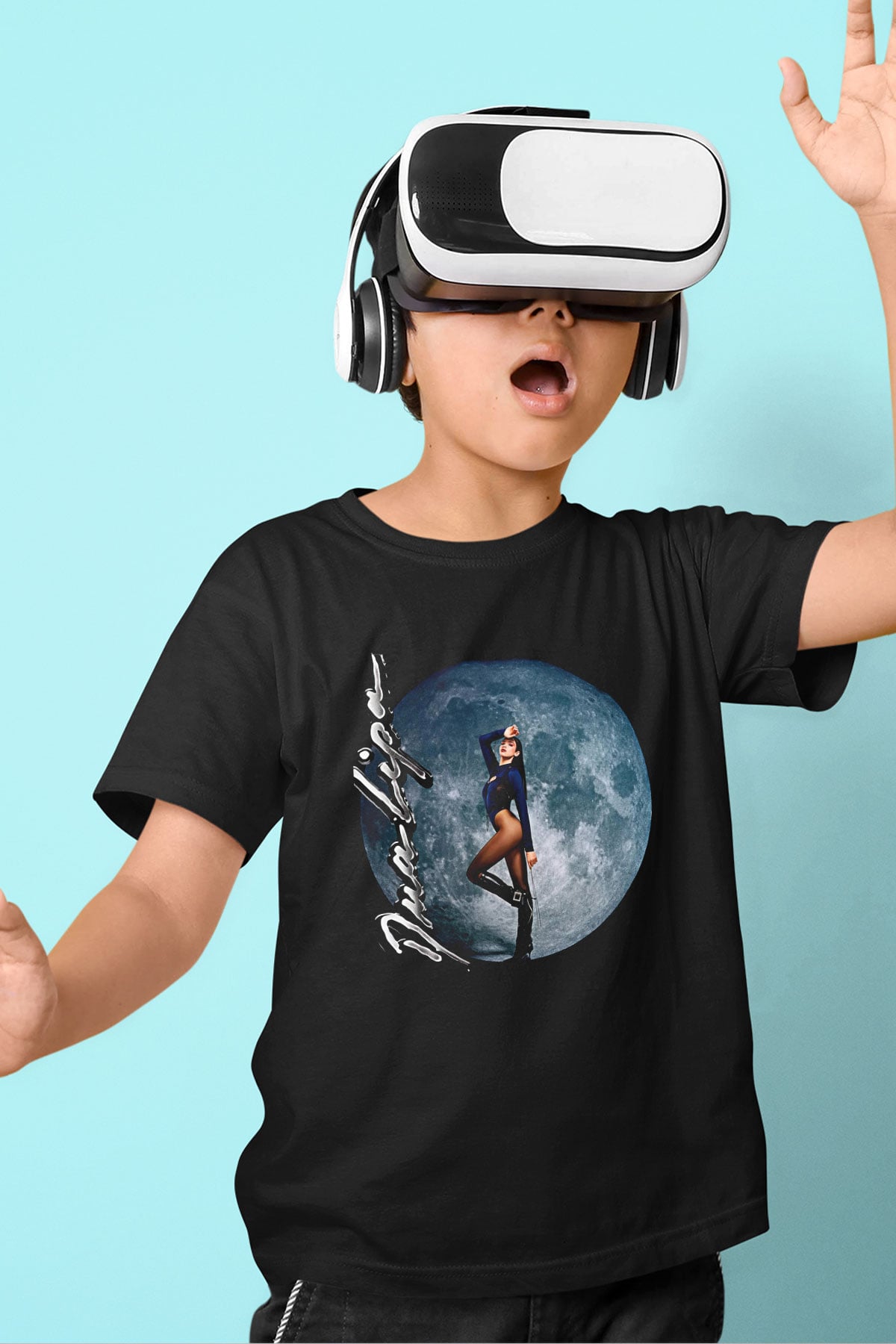 Dua Lipa Baskılı Unisex Siyah Çocuk Tişört - Tshirt